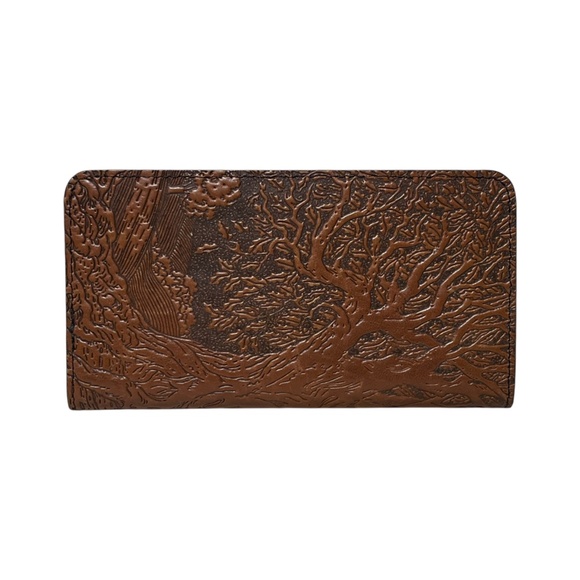 OBERON DESIGN Hand-Tooled Leather Checkbook Cover 6.5 x 3.5 Brown - Picture 2 of 7